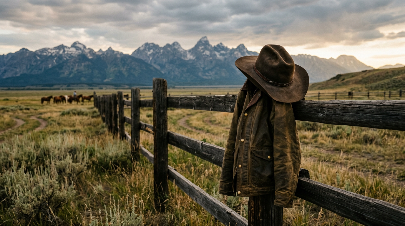 Hollerwyn ranch jacket and hat on a fence